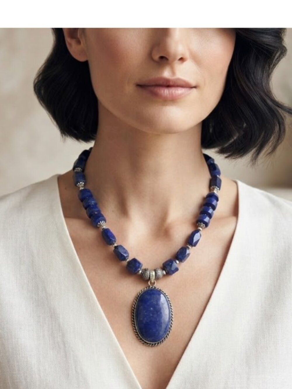 Vintage Necklace Genuine Blue Lapis Lazuli Gemstones 925 Silver Rondelle…